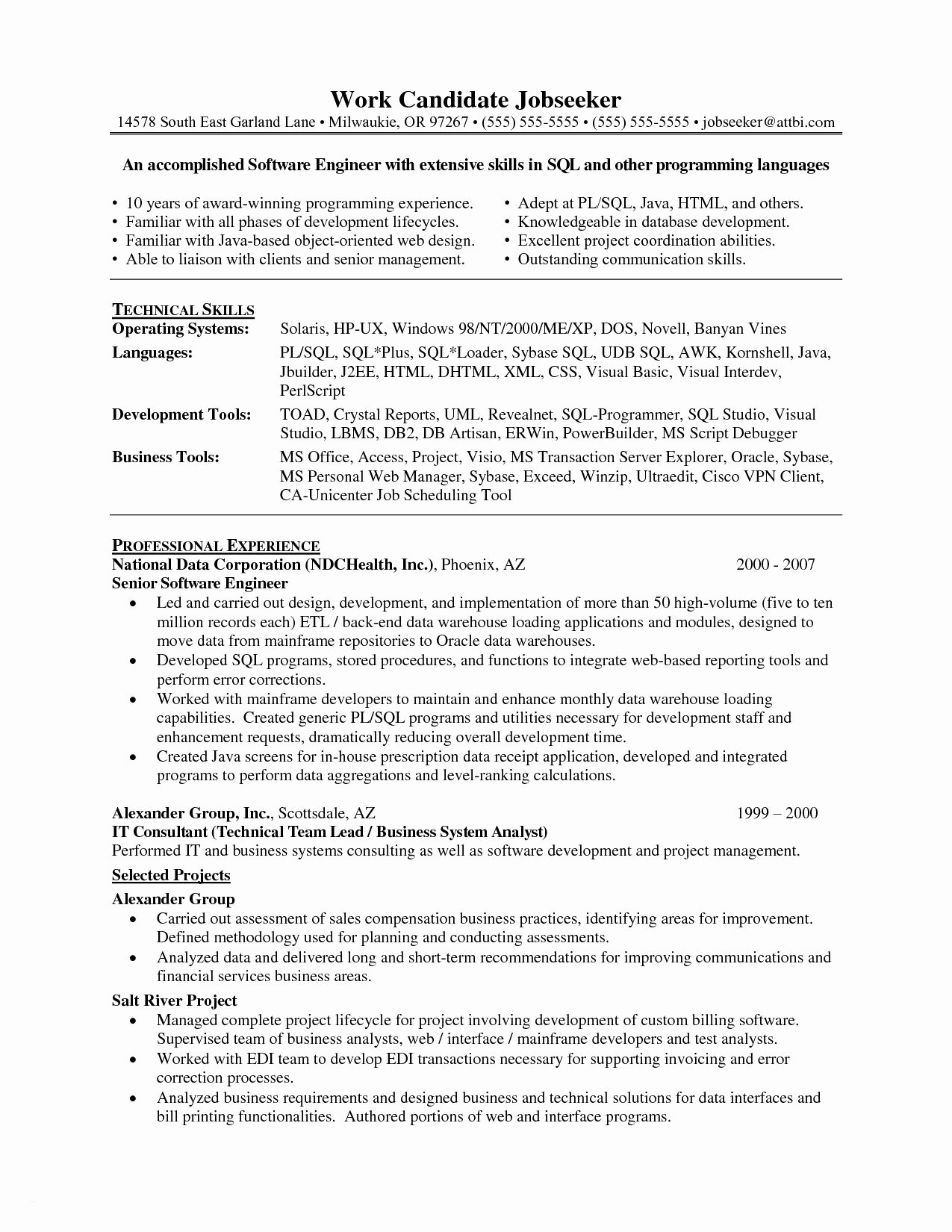 Sample Resume for Experienced software Engineer List
