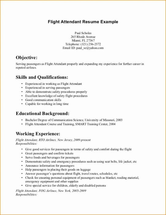 Sample Resume for Flight attendant with No Experience