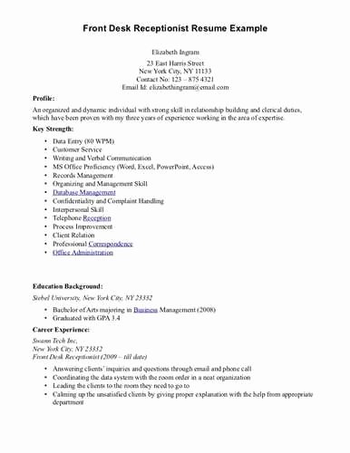 Sample Resume for Front Desk Manager Job Position