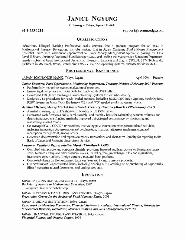 Sample Resume for Graduate School Application