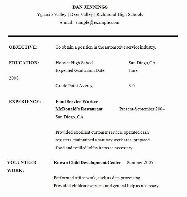 Sample Resume for High School Senior Best Resume Collection