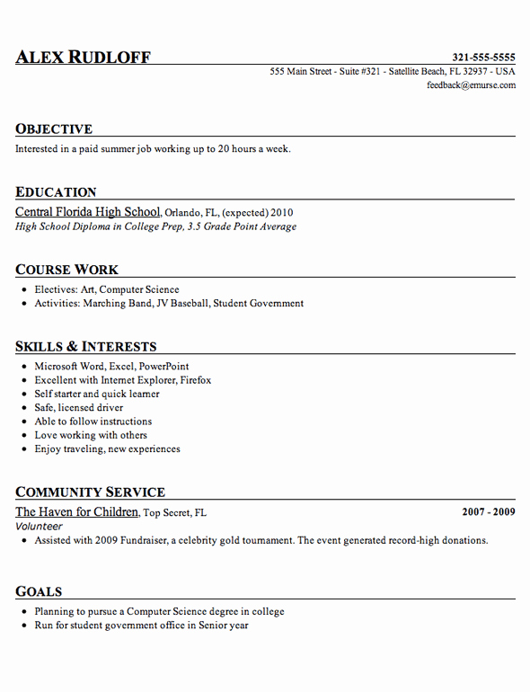 Sample Resume for High School Student