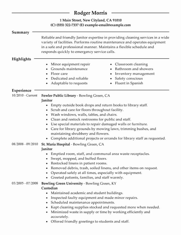 Sample Resume for Janitor Sarahepps