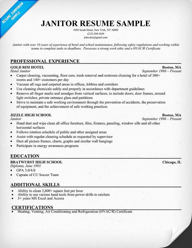 Sample Resume for Janitorial