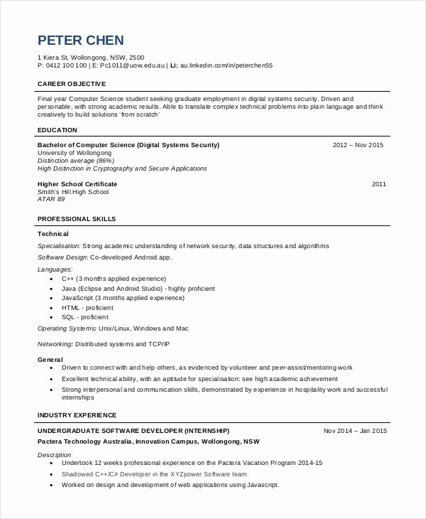 Sample Resume for Ojt Puter Science Students