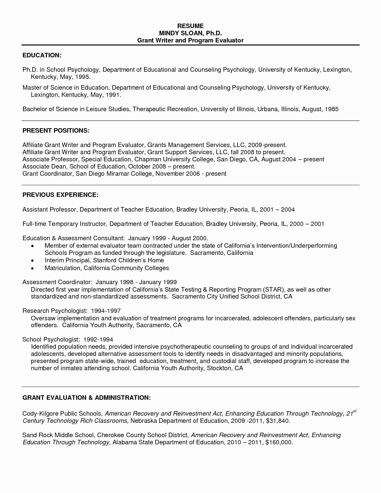Sample Resume for Psychology Graduate