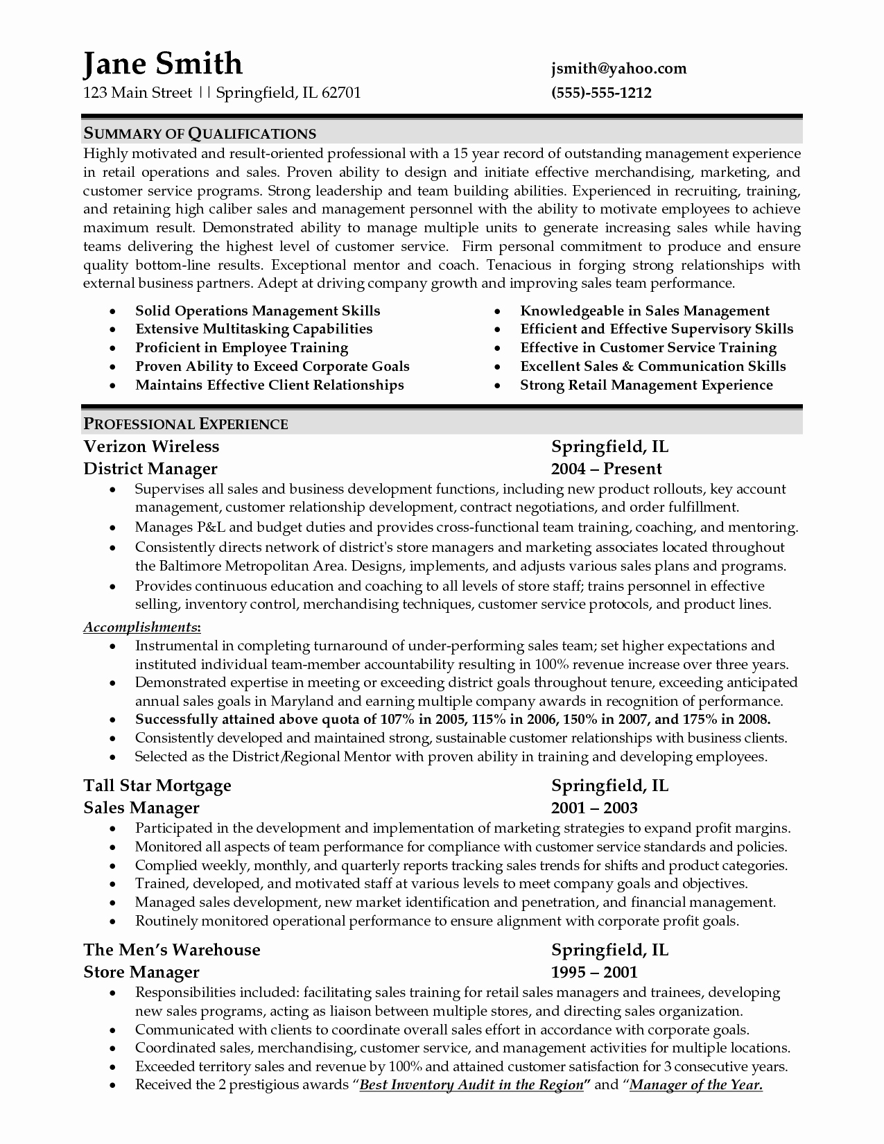 Sample Resume for Retail Management Job