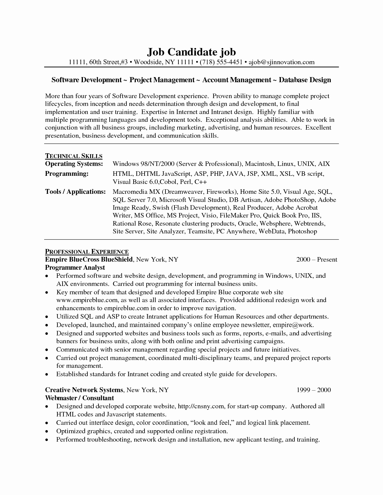 Sample Resume for software Engineer with Experience In