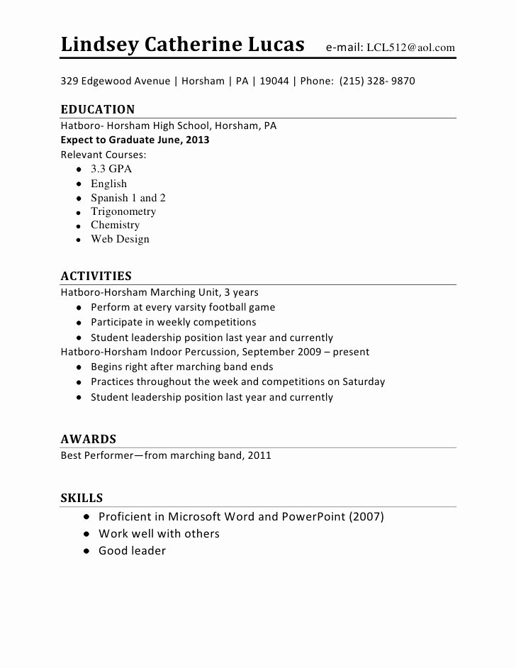 Sample Resume for Teenagers First Job