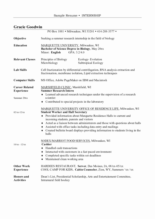 Sample Resume Internship Printable Pdf