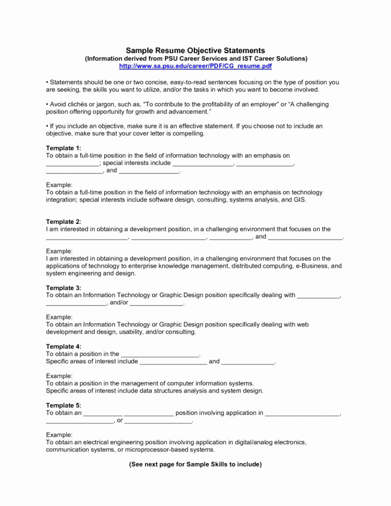 Sample Resume Objective Example List to Copy for Your