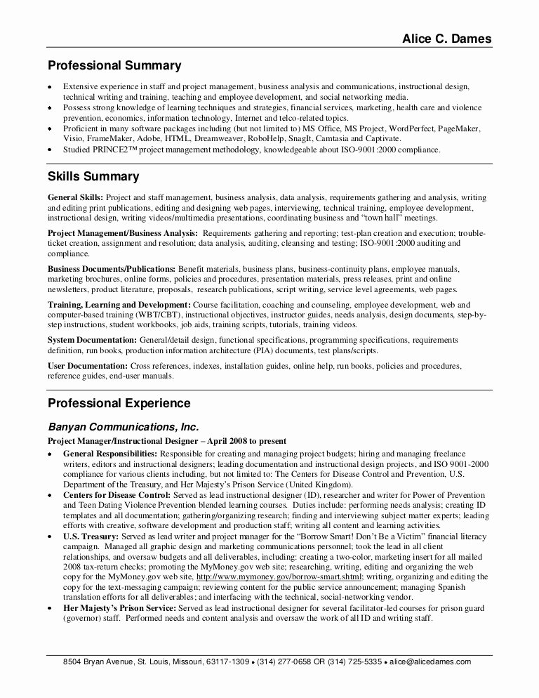 Sample Resume Summary