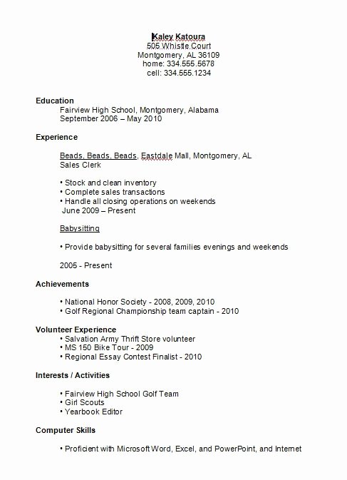Sample Resumes for High School Students