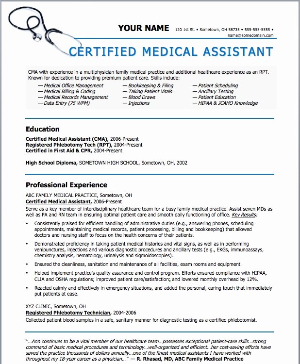 Sample Resumes for Medical assistant