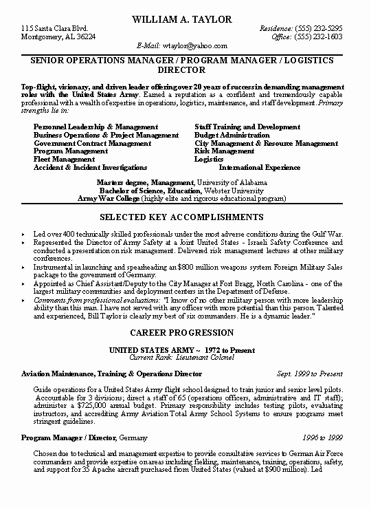 Sample Resumes Military Conversion Resume Operations
