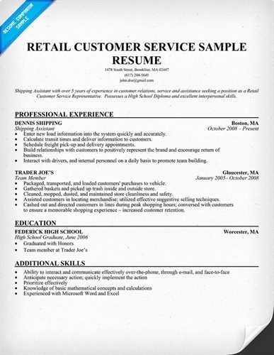 Sample Retail Customer Service Resume