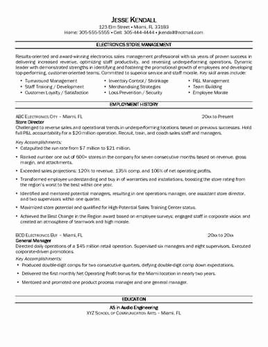 Sample Retail Store Manager Resume