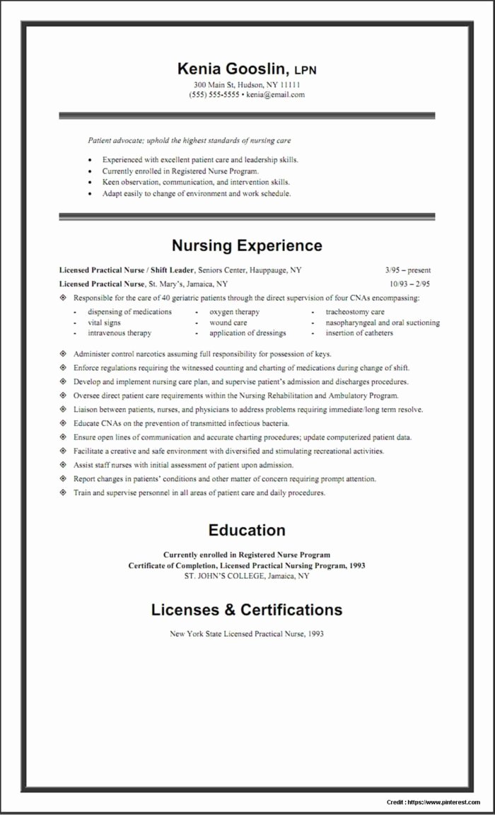 Sample Rn Resume 1 Year Experience Resume Resume