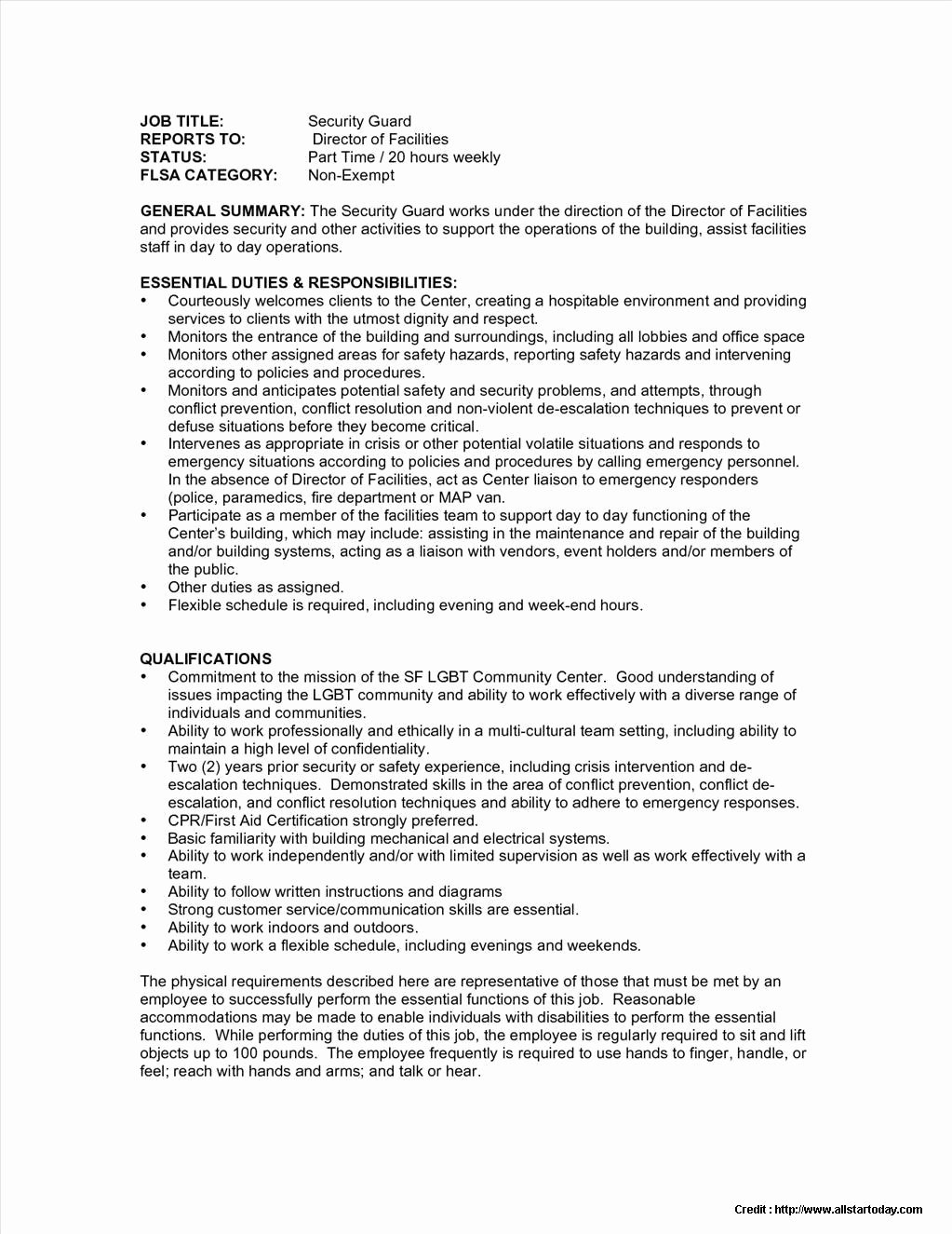 Sample Security Guard Resume No Experience Resume