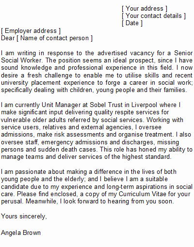 Sample social Worker Cover Letter