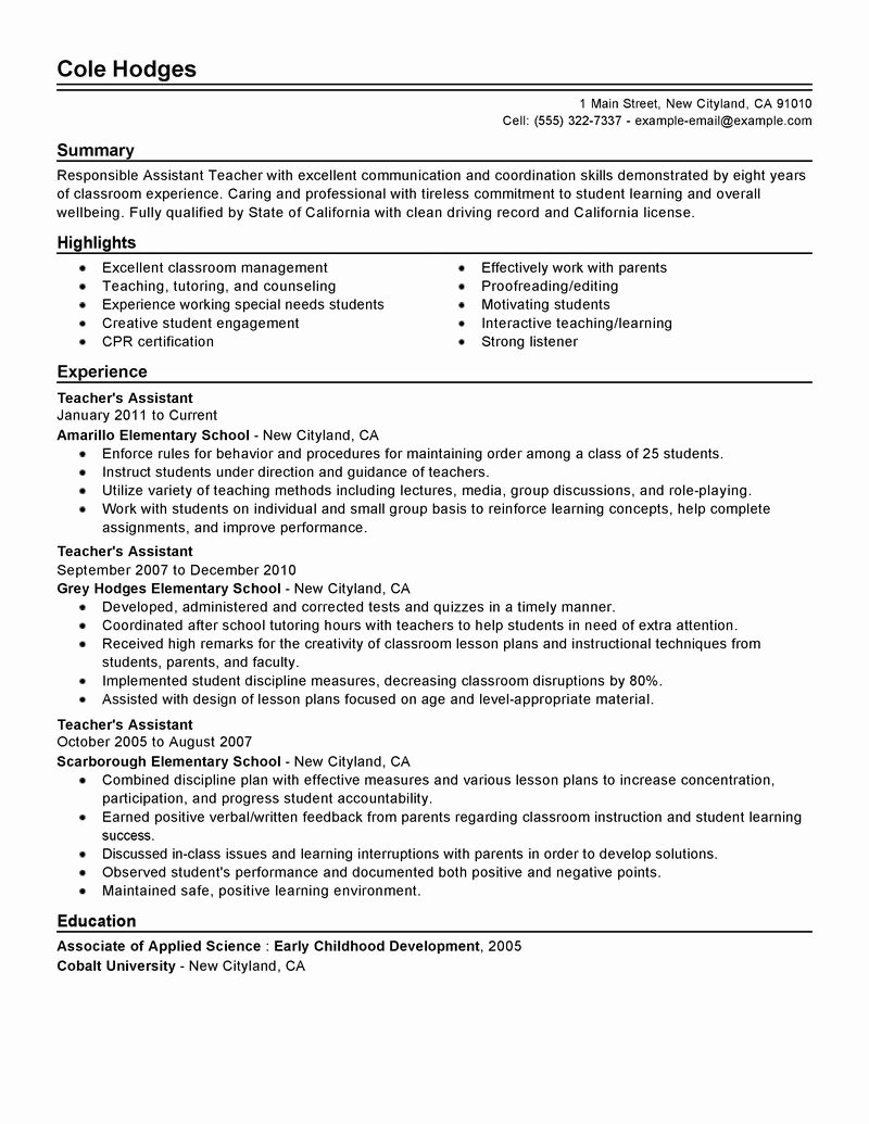 Sample Special Education Teacher Resume Template Personal