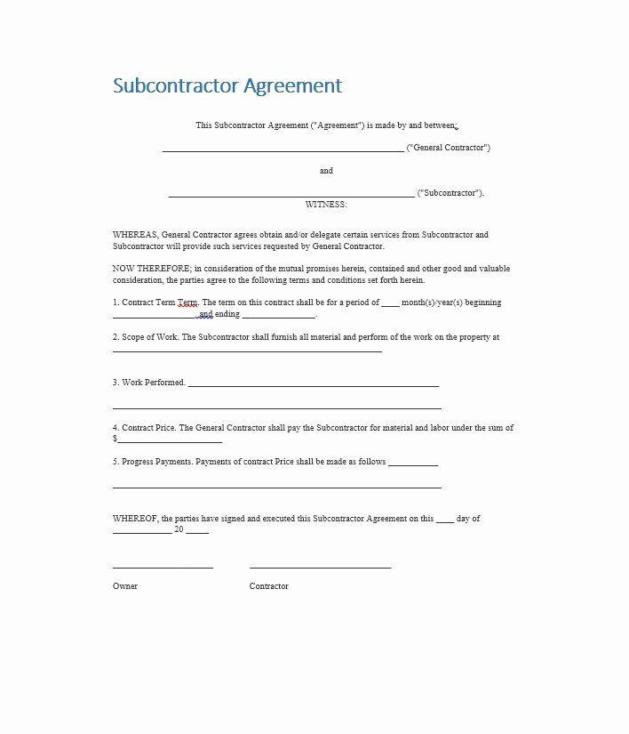 Sample Subcontractor Agreement