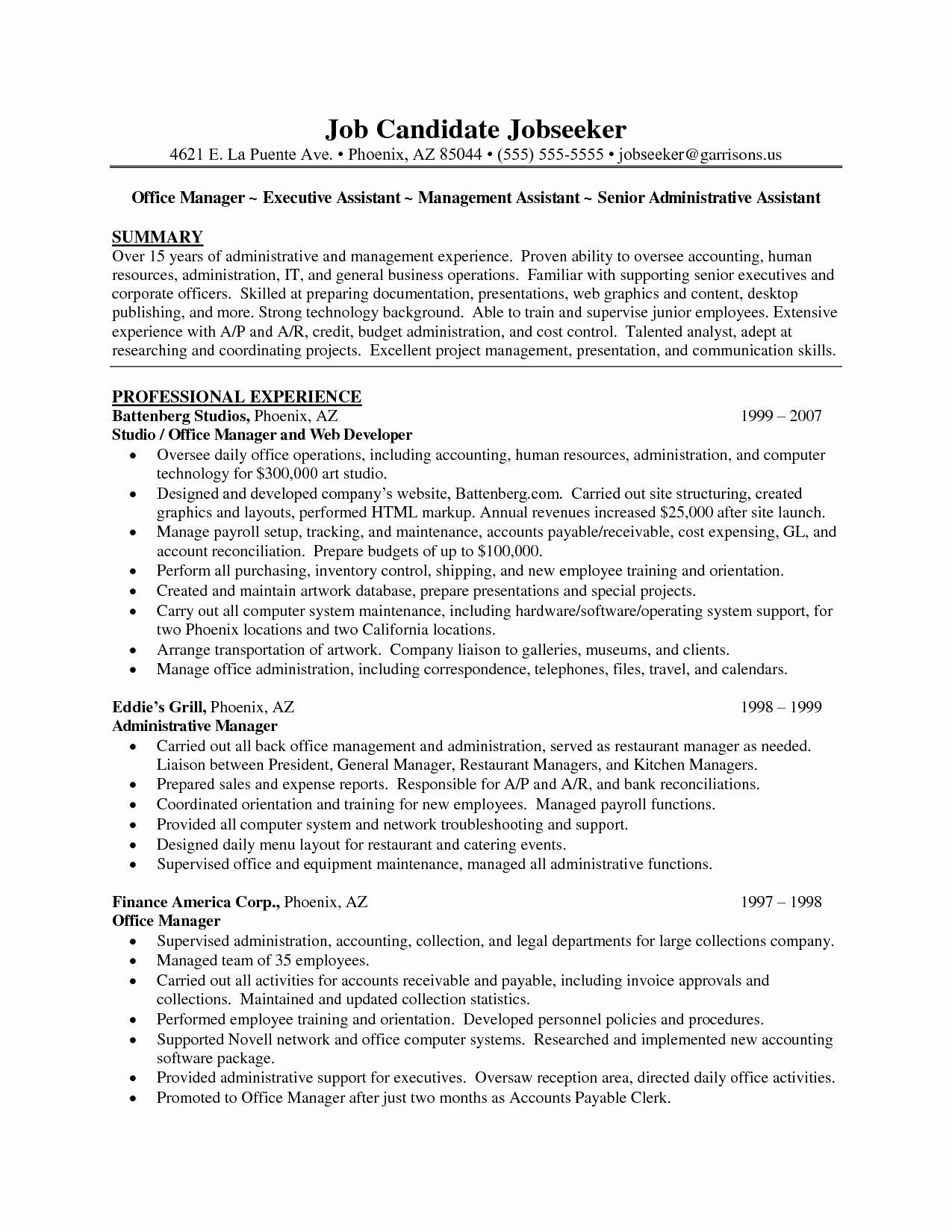 Sample Summary Executive Administrative assistant Resume