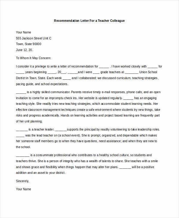 Sample Teacher Re Mendation Letter 8 Free Documents