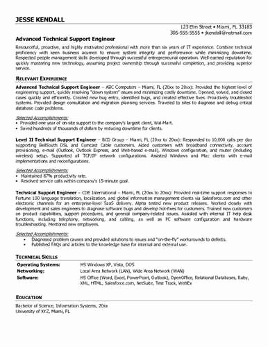 technical support engineer resume
