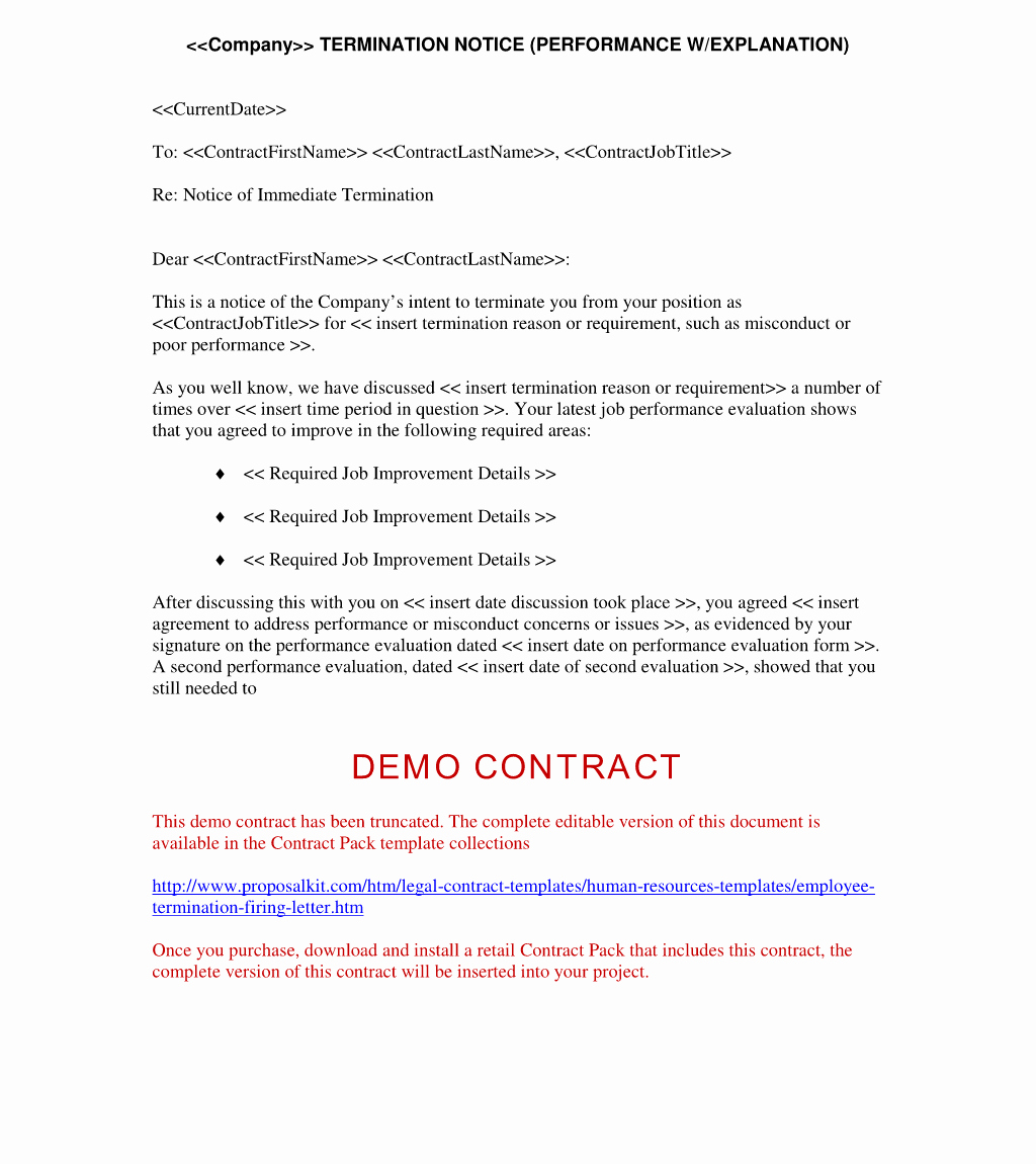 Sample Termination Letter Employment Contract