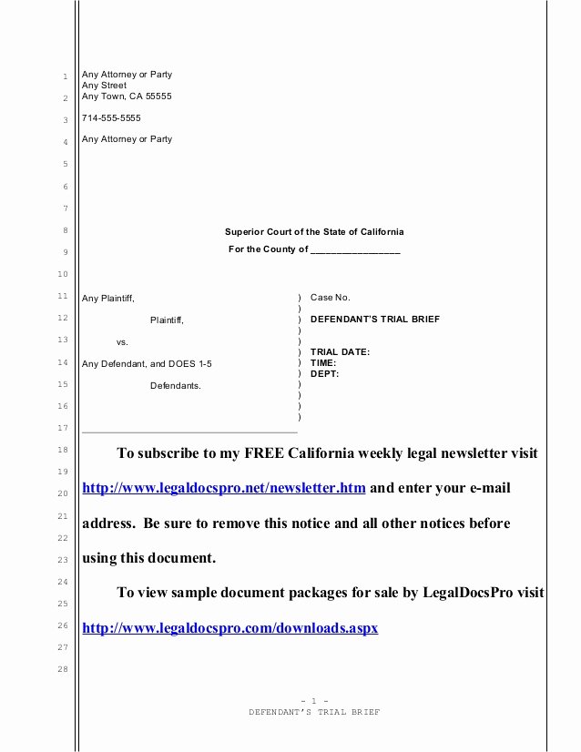 Sample Trial Brief for California Eviction