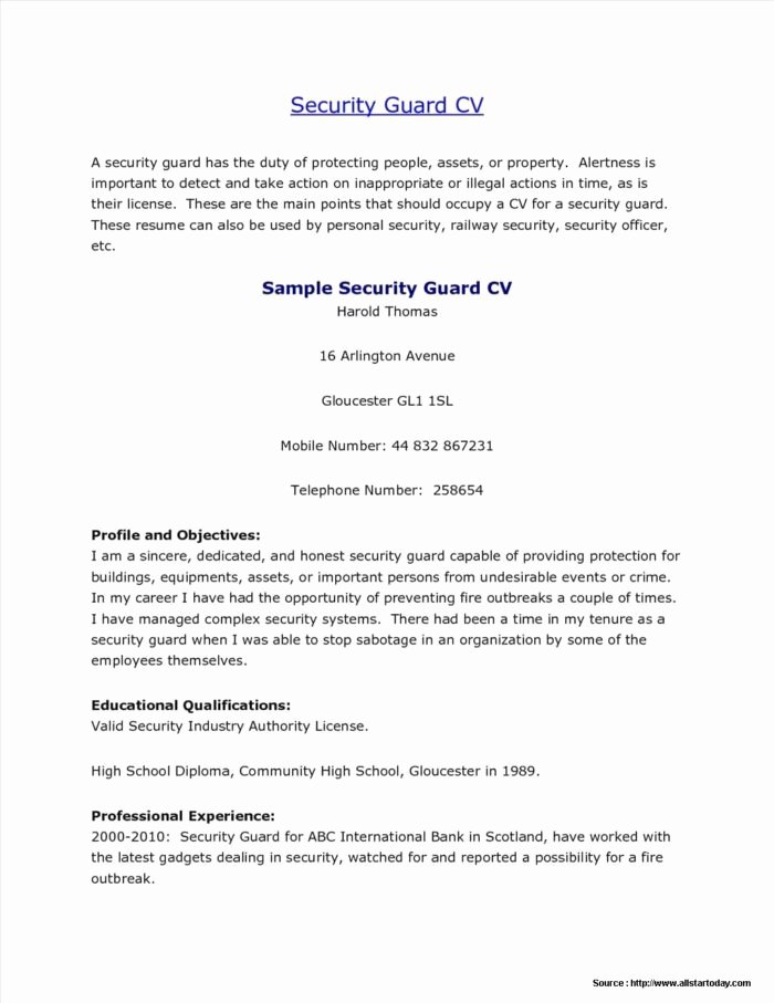 Sample Unarmed Security Guard Resume Resume Resume