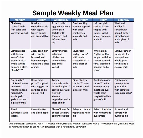 Sample Weekly Meal Plan Template 9 Free Documents In