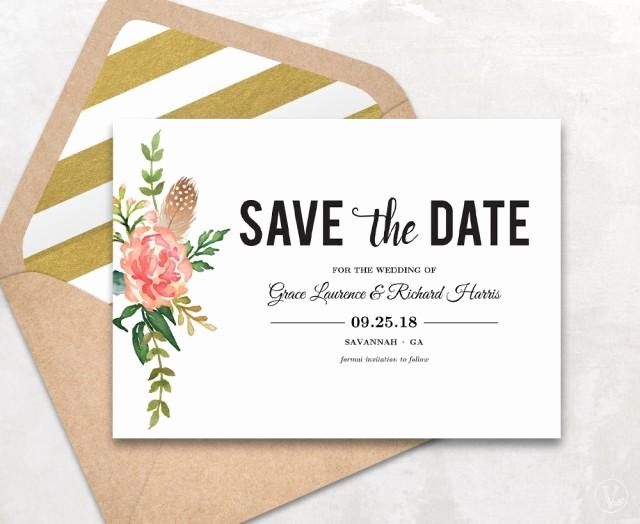 Save the Date Template Floral Save the Date Card Boho