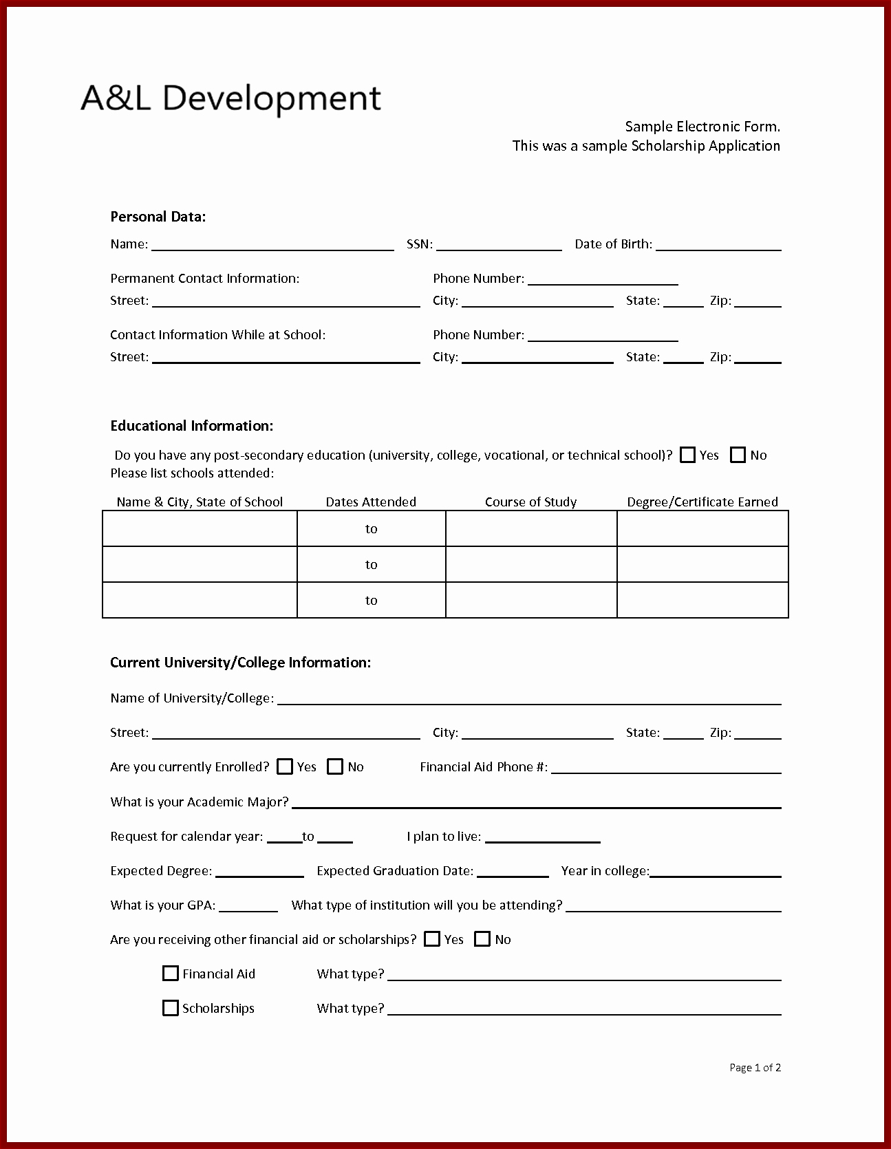 Scholarship Application form Template Download Cv