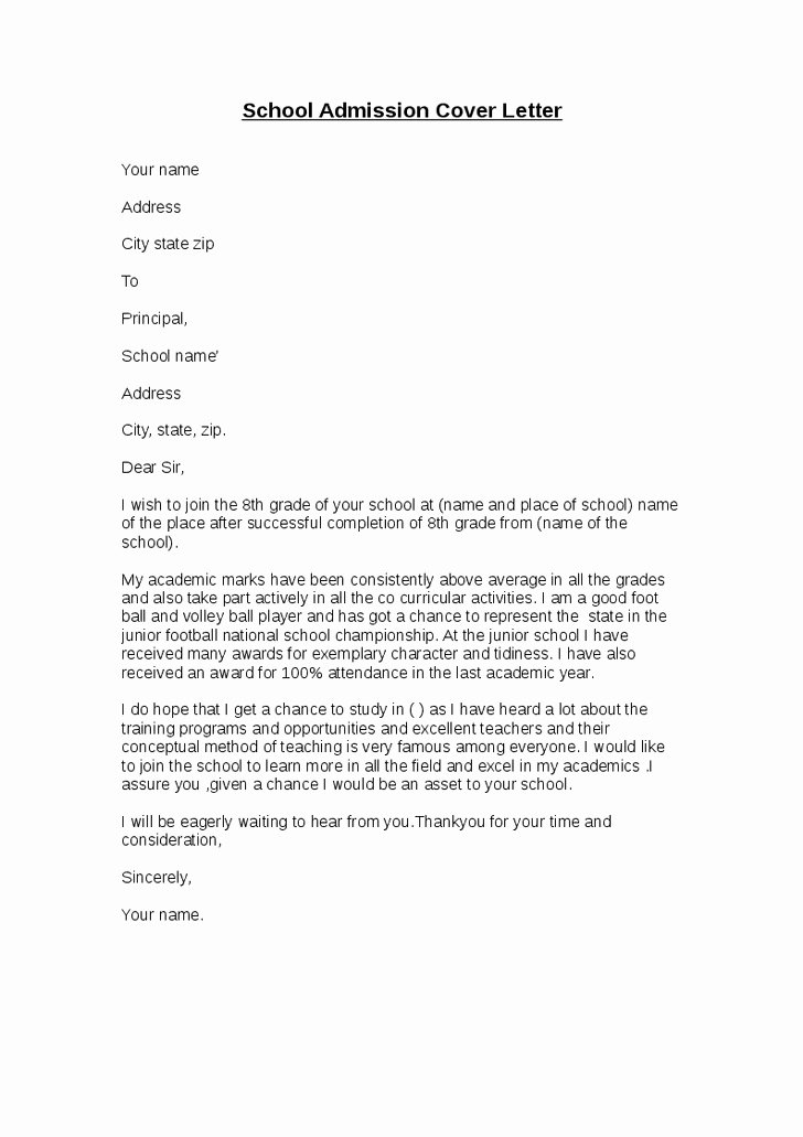 School Application Cover Letter Letter Template