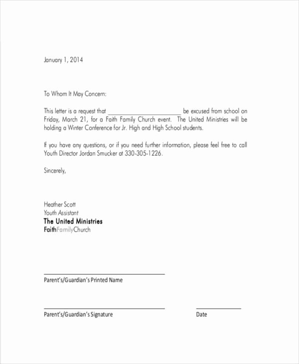 School Letter Templates 8 Free Sample Example format