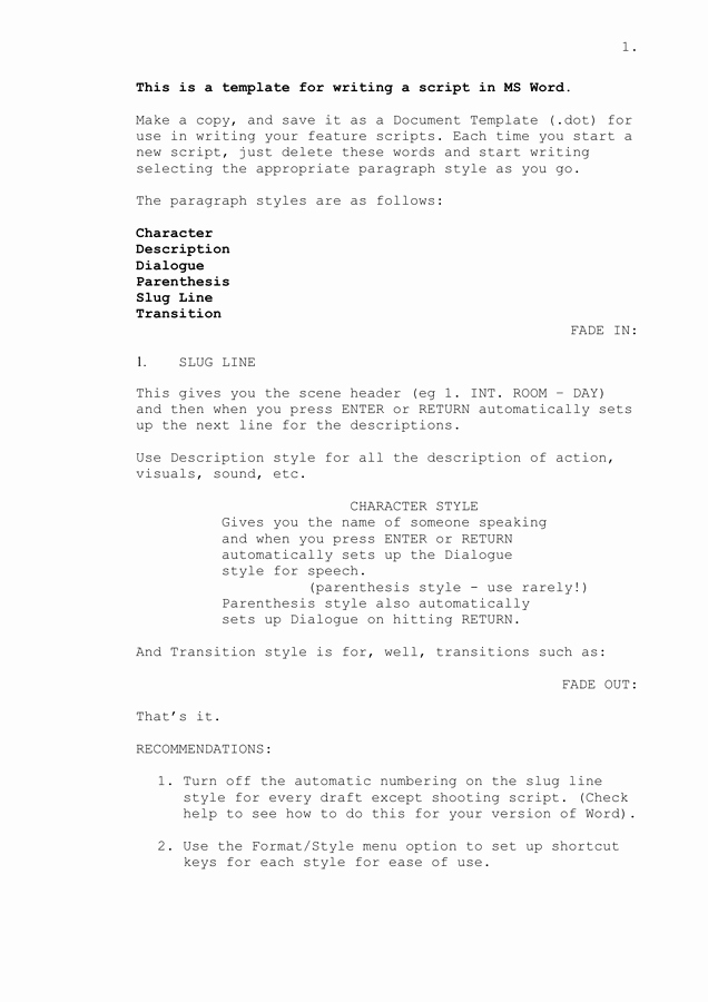 Screenplay Template Free Documents for Pdf