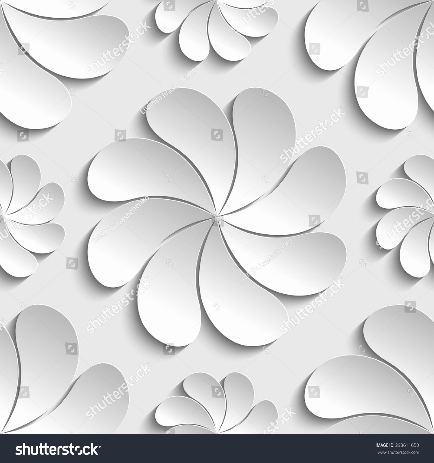 Seamless Pattern White 3d Paper Flower Stock Vector