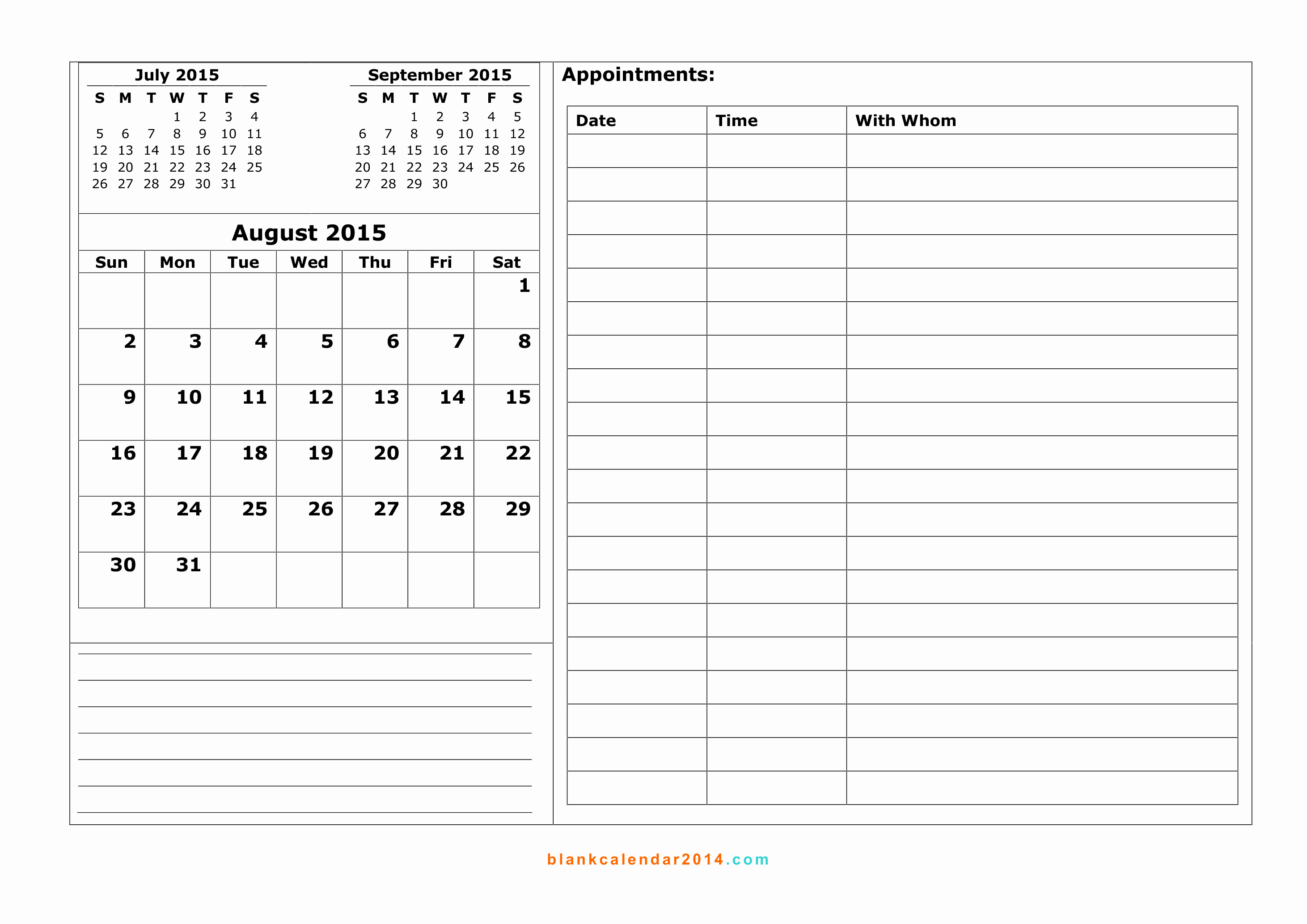 appointment calendar 2015 printable