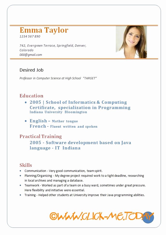 model resume format