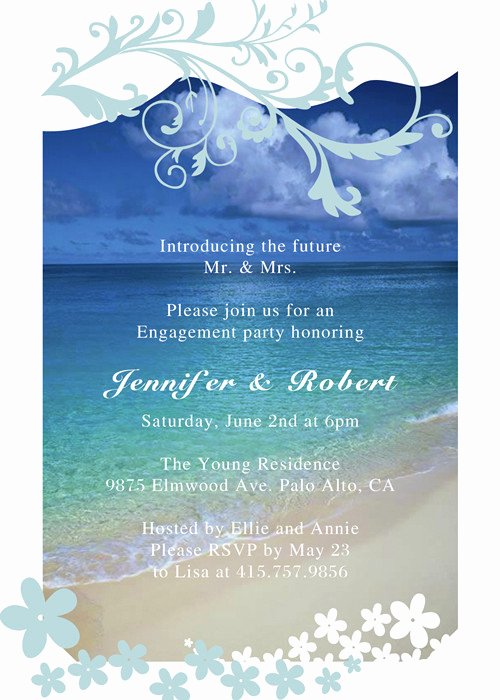 Seaside Blue Beach theme Engagement Party Invitation Cards