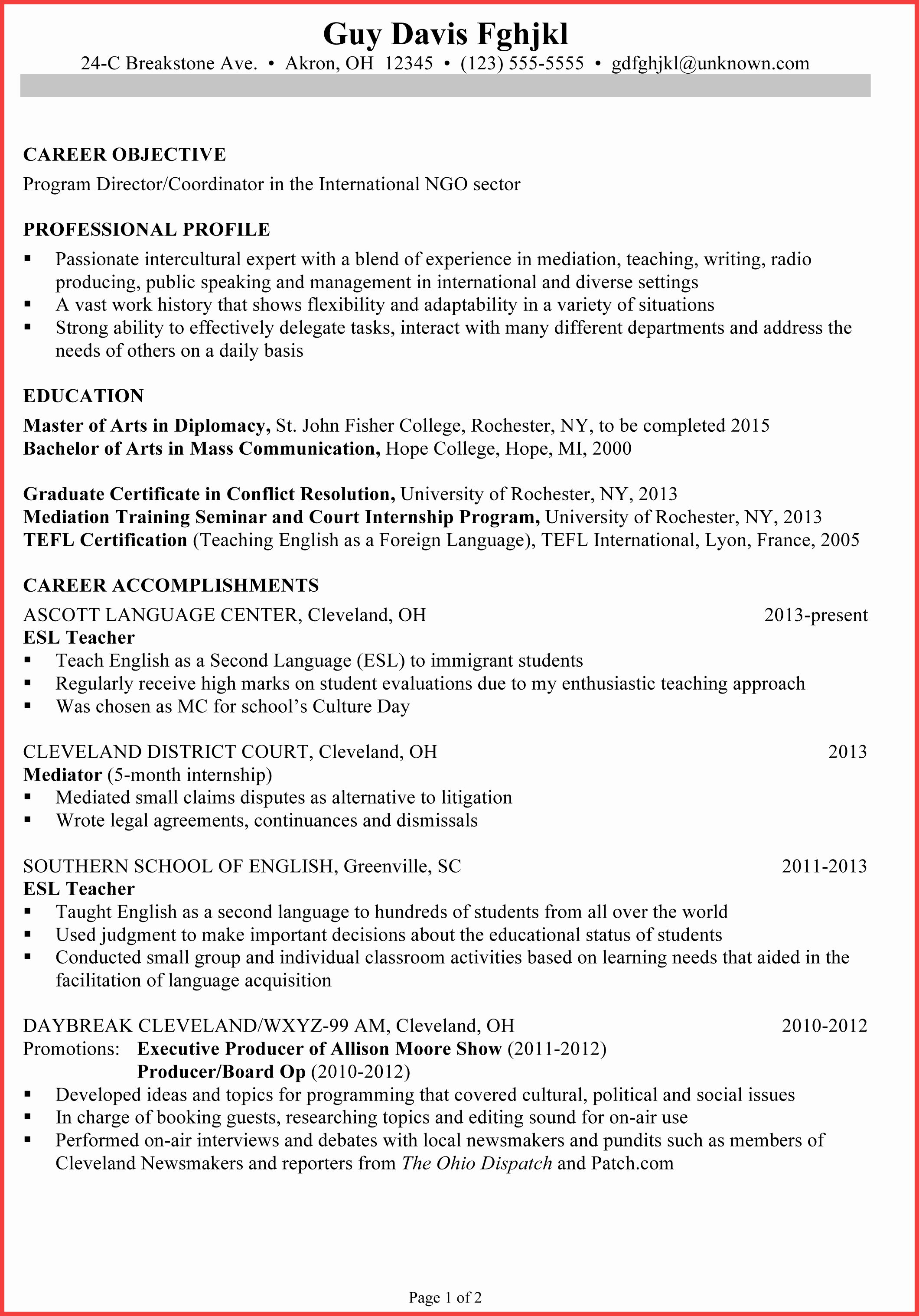 Second Job Resume Examples