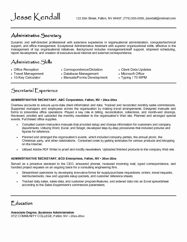 Secretary Resume Example Best Resume Gallery