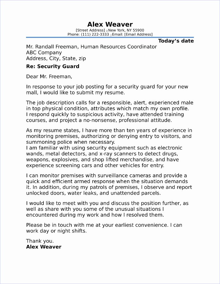 Security Guard Cover Letter Sample