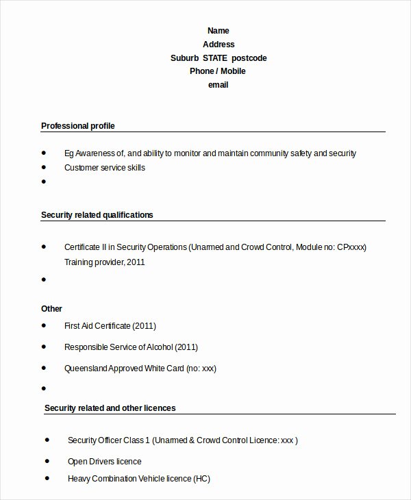 Security Guard Resume 5 Free Sample Example format