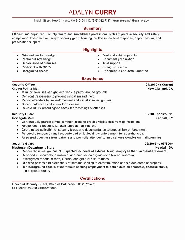 Security Guard Resume Examples Created by Pros