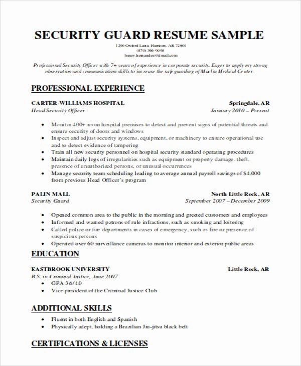 Security Guard Resumes 10 Free Word Pdf format