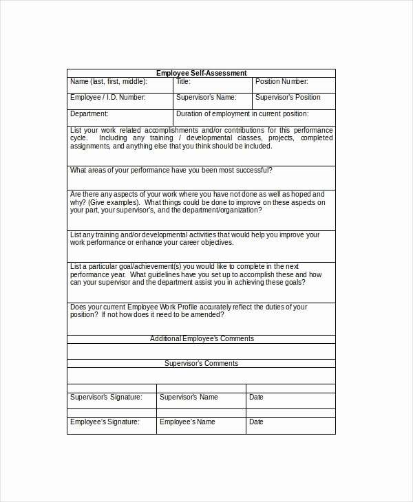 Self assessment Template 7 Word Pdf Documents Download