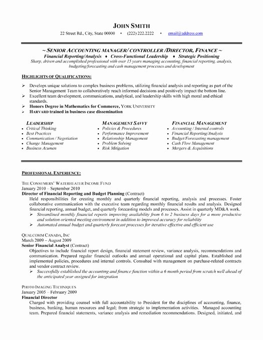 Senior Accounting Manager Resume Sample &amp; Template